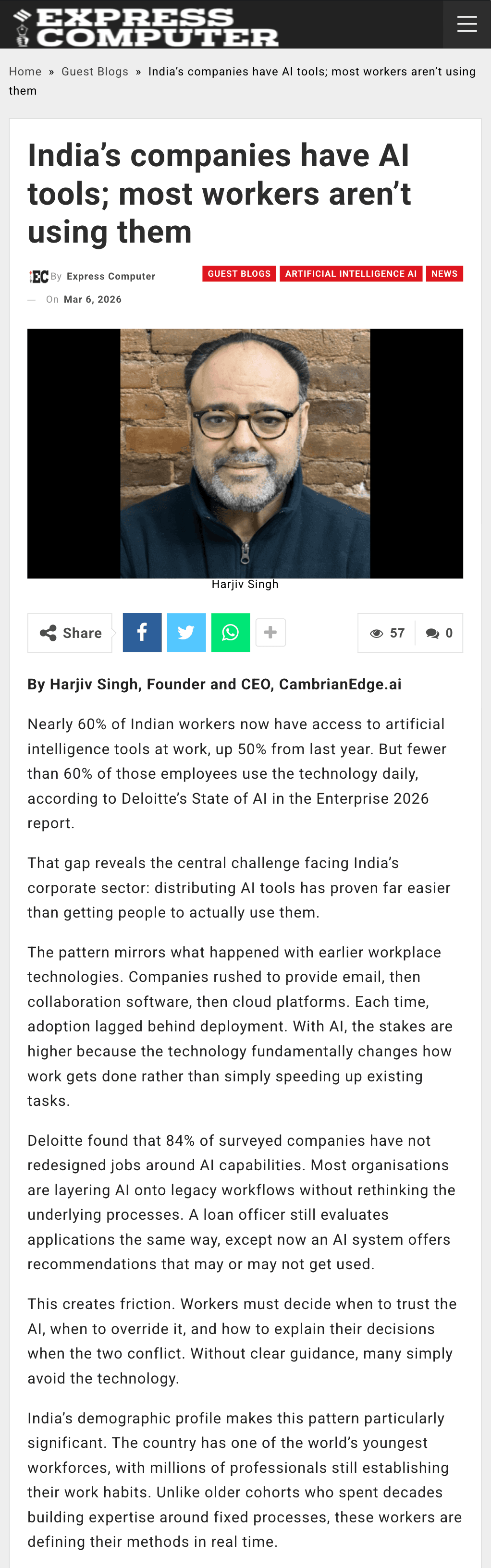 India’s companies have AI tools; most workers aren’t using them