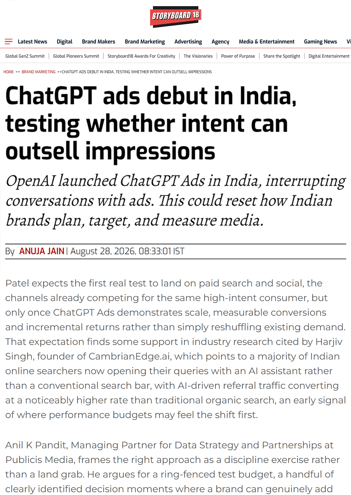ChatGPT ads debut in India, testing whether intent can outsell impressions