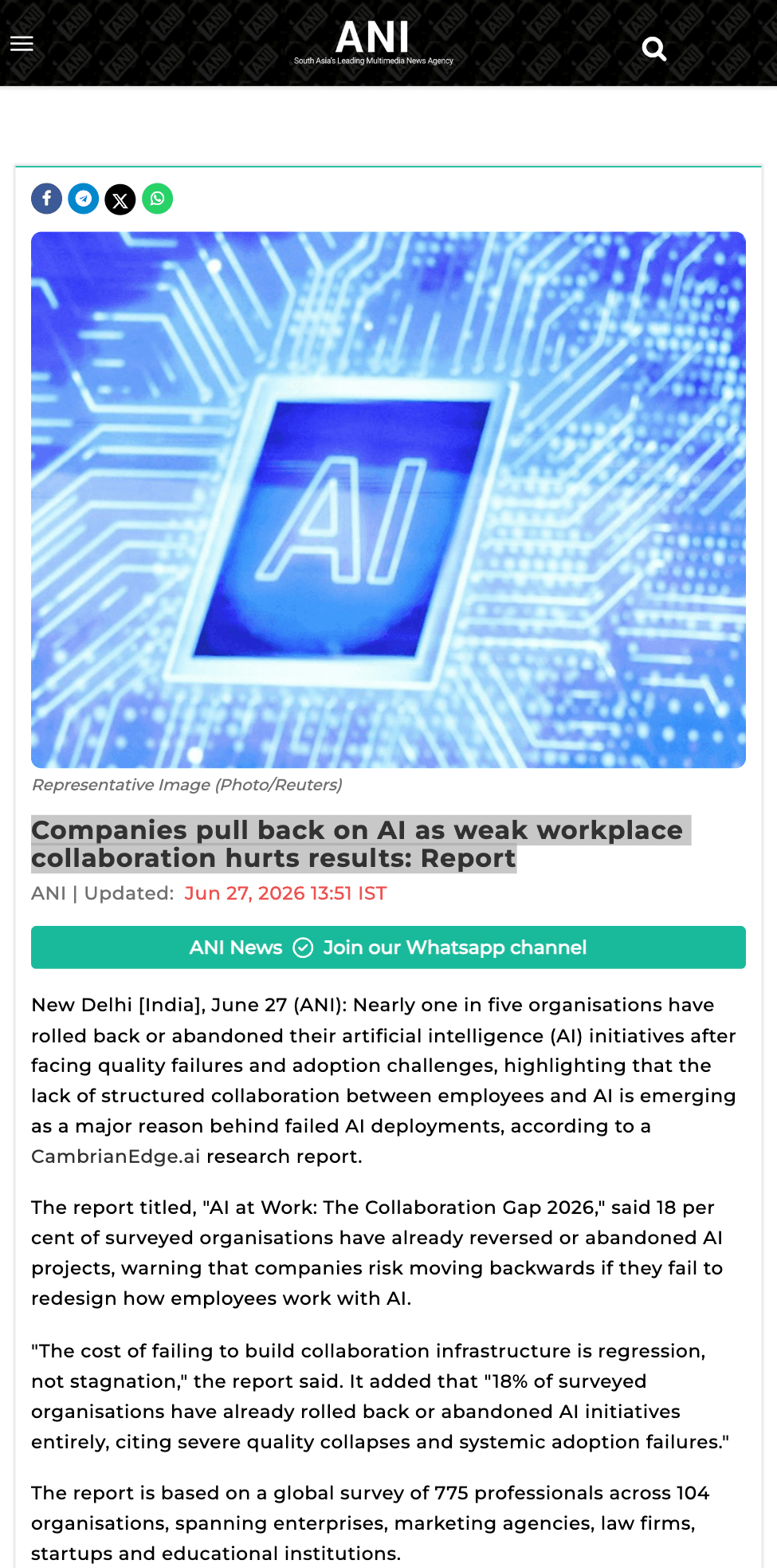 Companies pull back on AI as weak workplace collaboration hurts results: Report Companies pull back on AI as weak workplace collaboration hurts results: Report