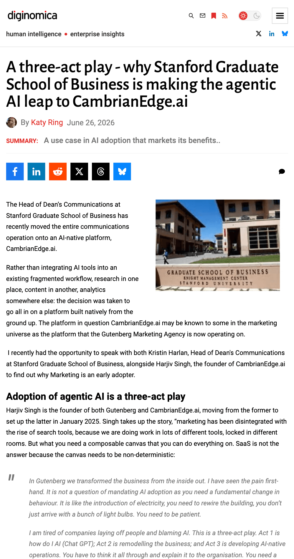A three-act play - why Stanford Graduate School of Business is making the agentic AI leap to CambrianEdge.ai A three-act play - why Stanford Graduate School of Business is making the agentic AI leap to CambrianEdge.ai